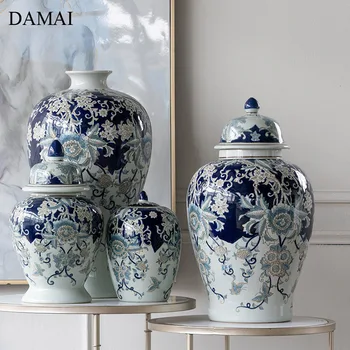 Hand Painted Classical Flower Vases European  Blue and White Porcelain Crafts Desktop Decorative Ice Crack Craft Vase Home Decor