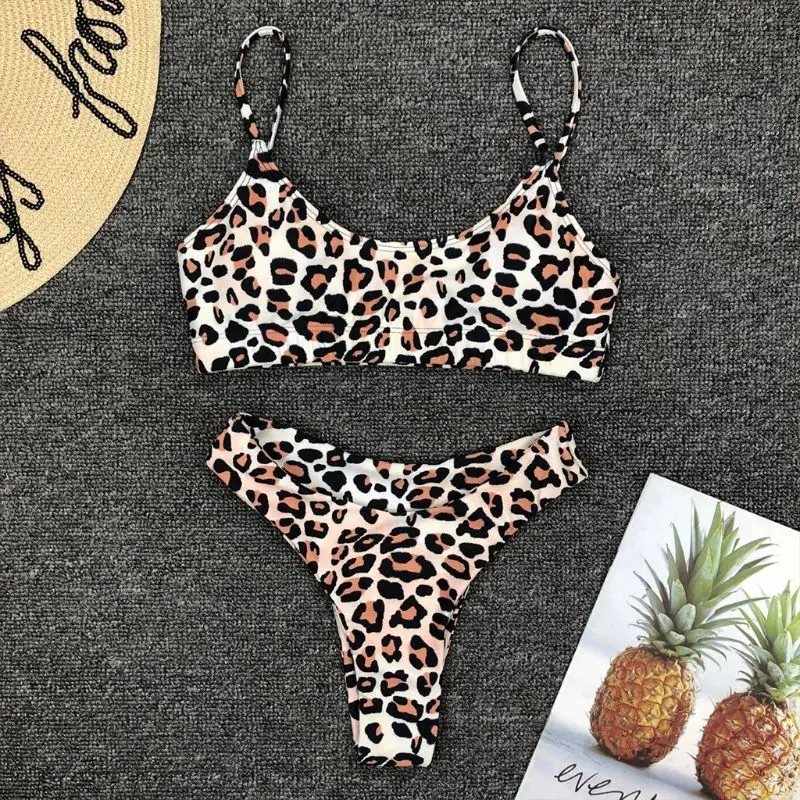 

Women Sexy Two Piece Bikini Set Boho Leopard Snakeskin Printing Swimsuit Strappy Push Up Padded High Cut Bathing Suit Beachwear