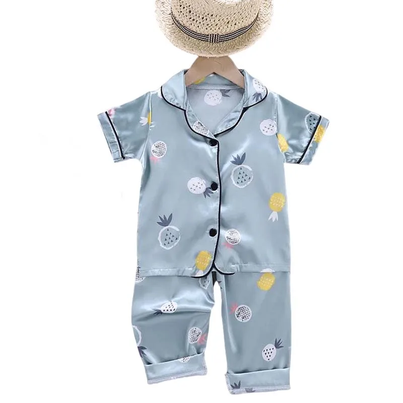 

Baby Kids Pajamas Sets Silk Boys Sleepwear Suit Girls Pajamas Short SleeveTops+Pants Pijamas 2pcs Children Clothing Home Wear