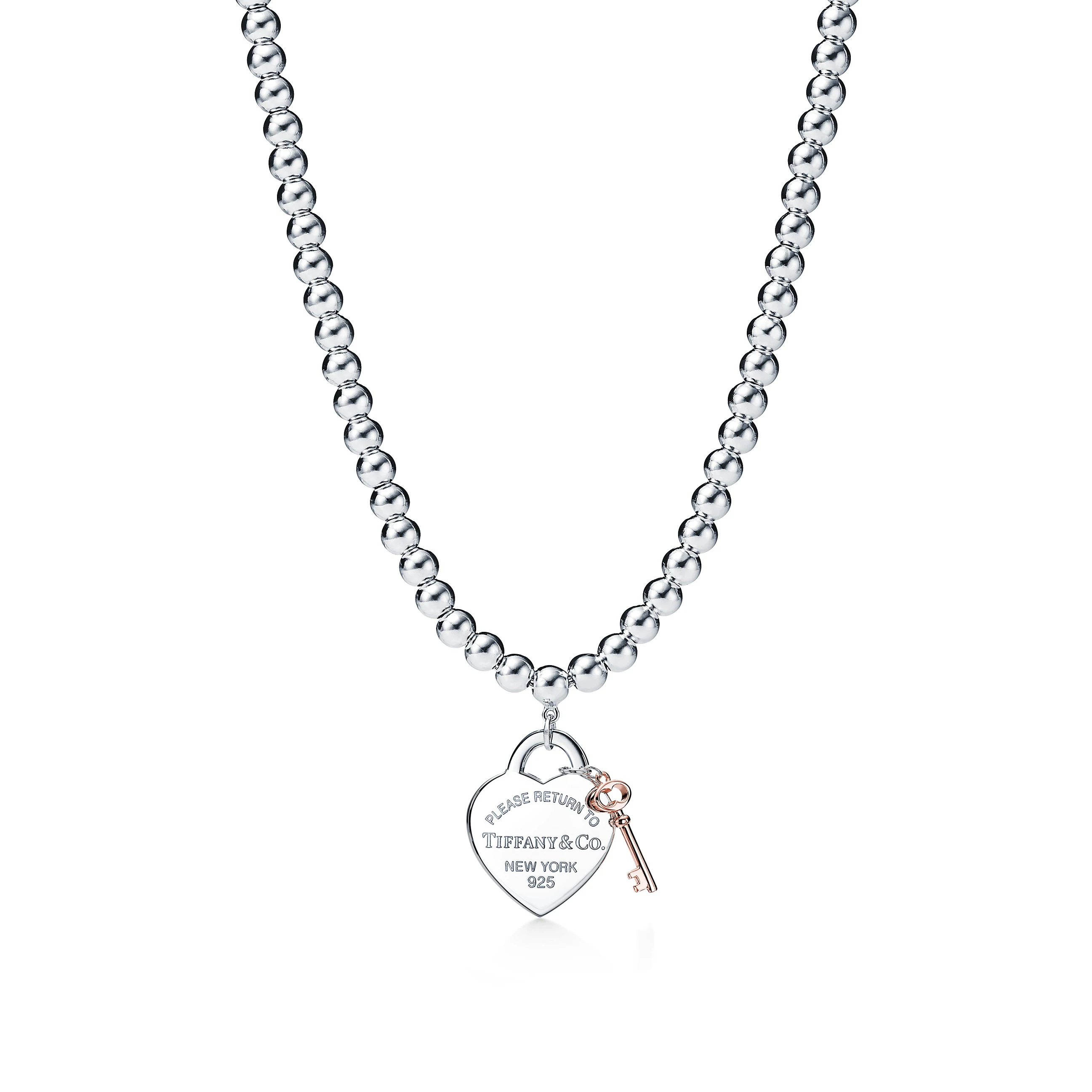 

Heart Key Necklace Round Bead Chains Necklaces 925 Sterling Silver Original 1:1 Couple Wedding Jewelry Gift