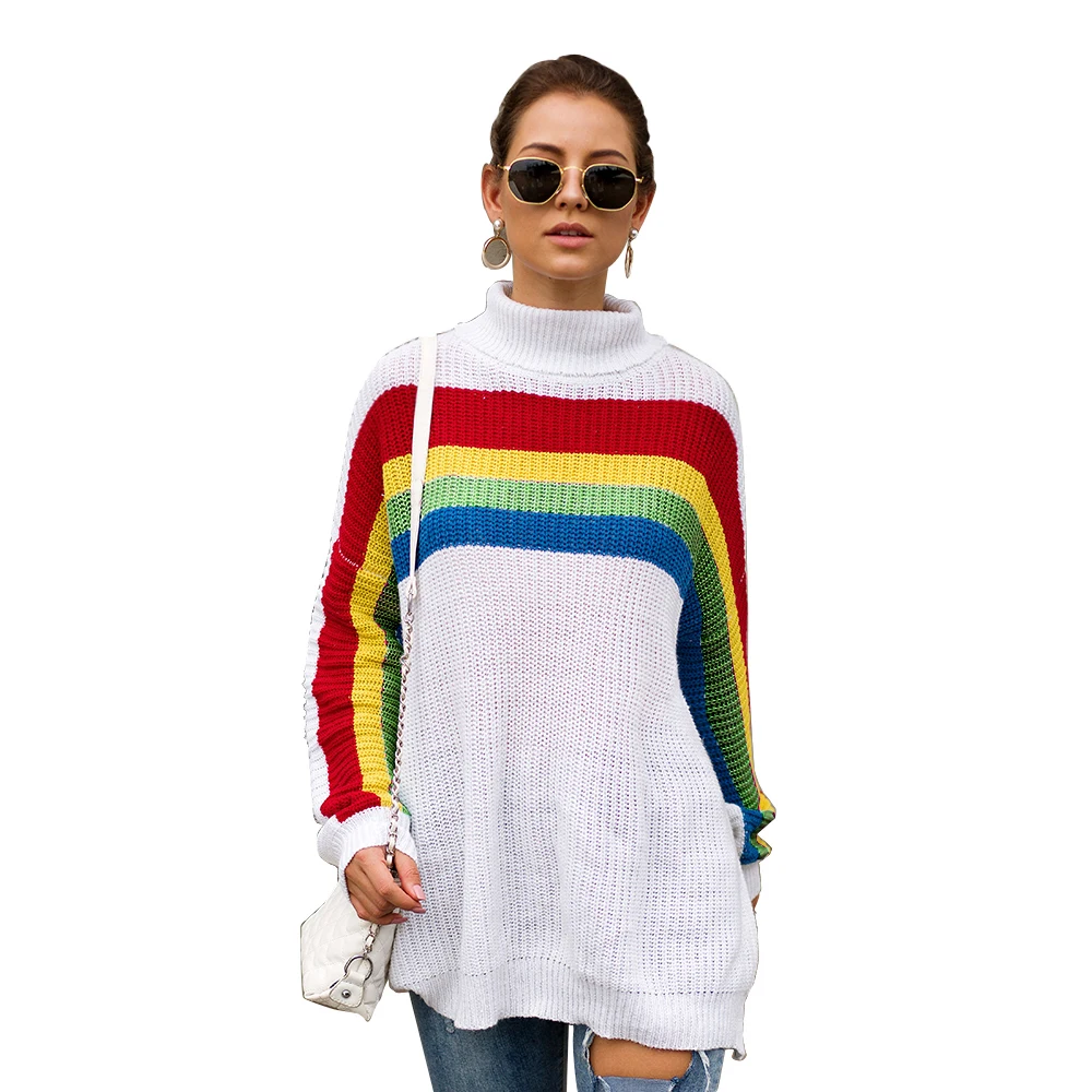 Осенне-зимний Новый стильный женский свободный вязаный свитер с высоким воротом