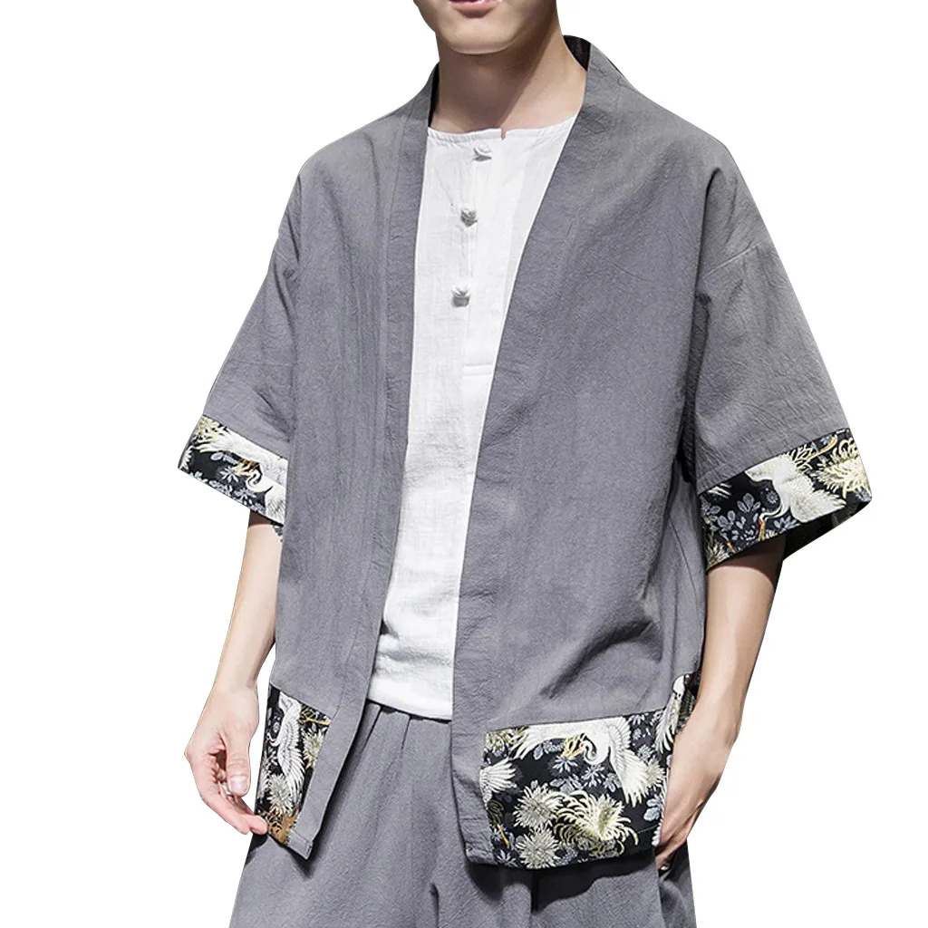 Мужской кардиган с национальным принтом свободная таоистская одежда kata топы