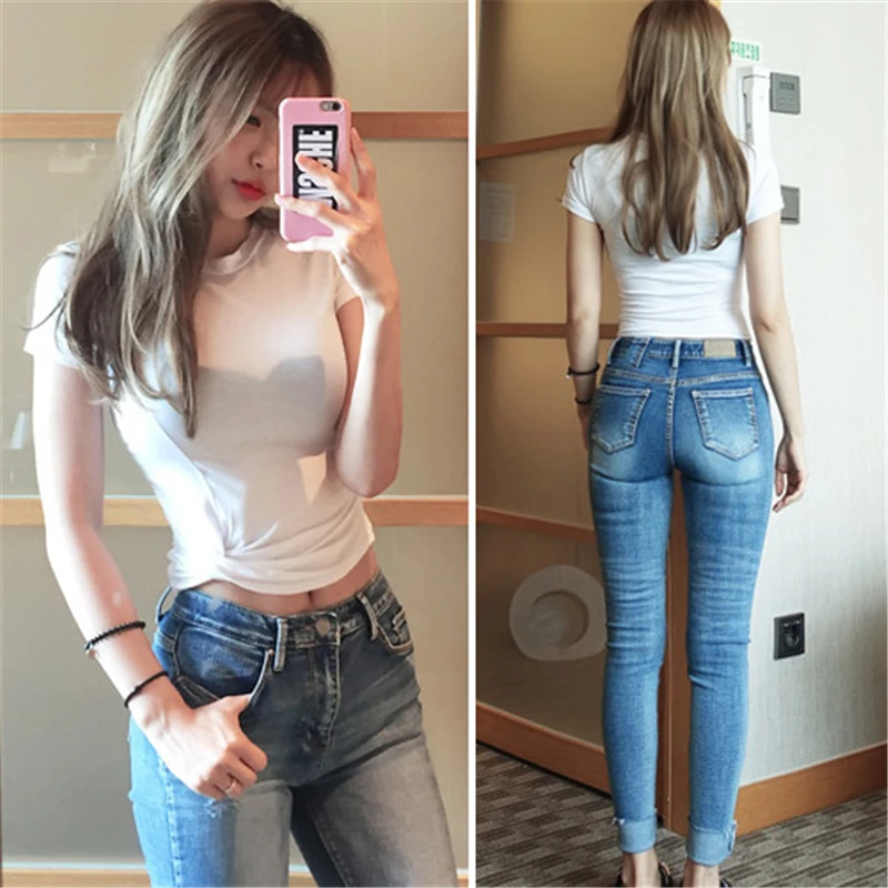 Летняя модная женская Однотонная футболка Повседневная с коротким рукавом