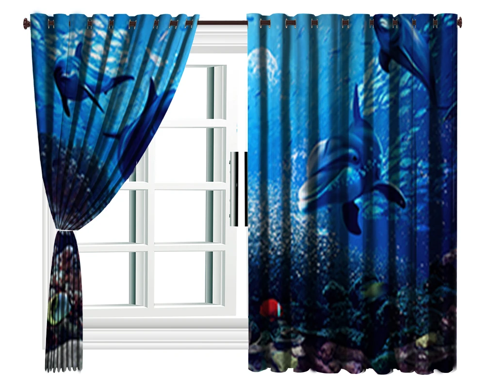 

Curtain Exquisite Underwater World Dolphin Coral 3D Seascape Curtain Living Room Bedroom Beautiful Practical Shade Curtains