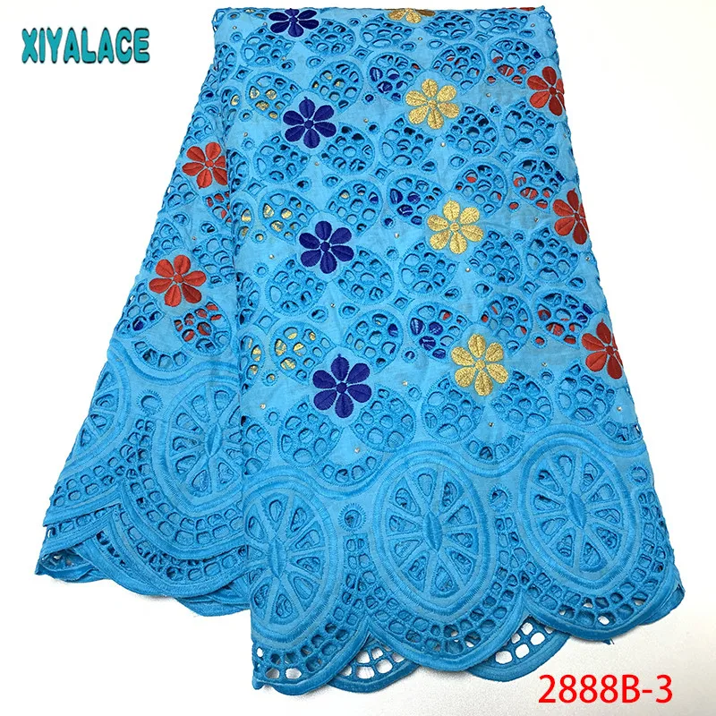 

Latest African Dry Lace Fabric High Quality Soft Cotton Swiss Lace Fabric With Stones For Voile Dry African Women Dress 2888b