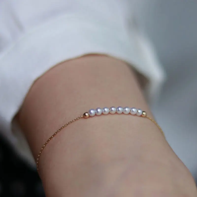 New 3mm Pearl 14k Gold Adjustable Bracelet Charm Simple Women's Party Jewelry Fine Holiday Gifts | Украшения и аксессуары