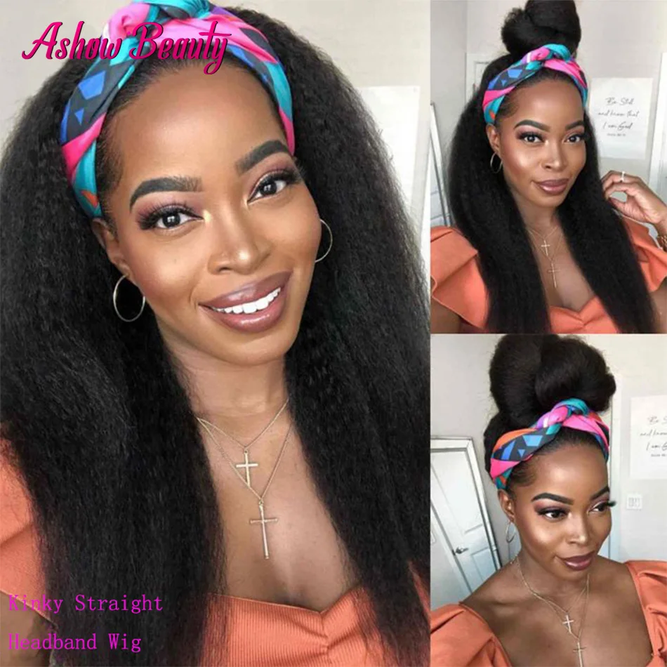 

Kinky Straight 3/4 Half Wig Human Hair Headband Wigs for Black Women Indian Headband Wig Human Hair Yaki Straight Human Hair Wig