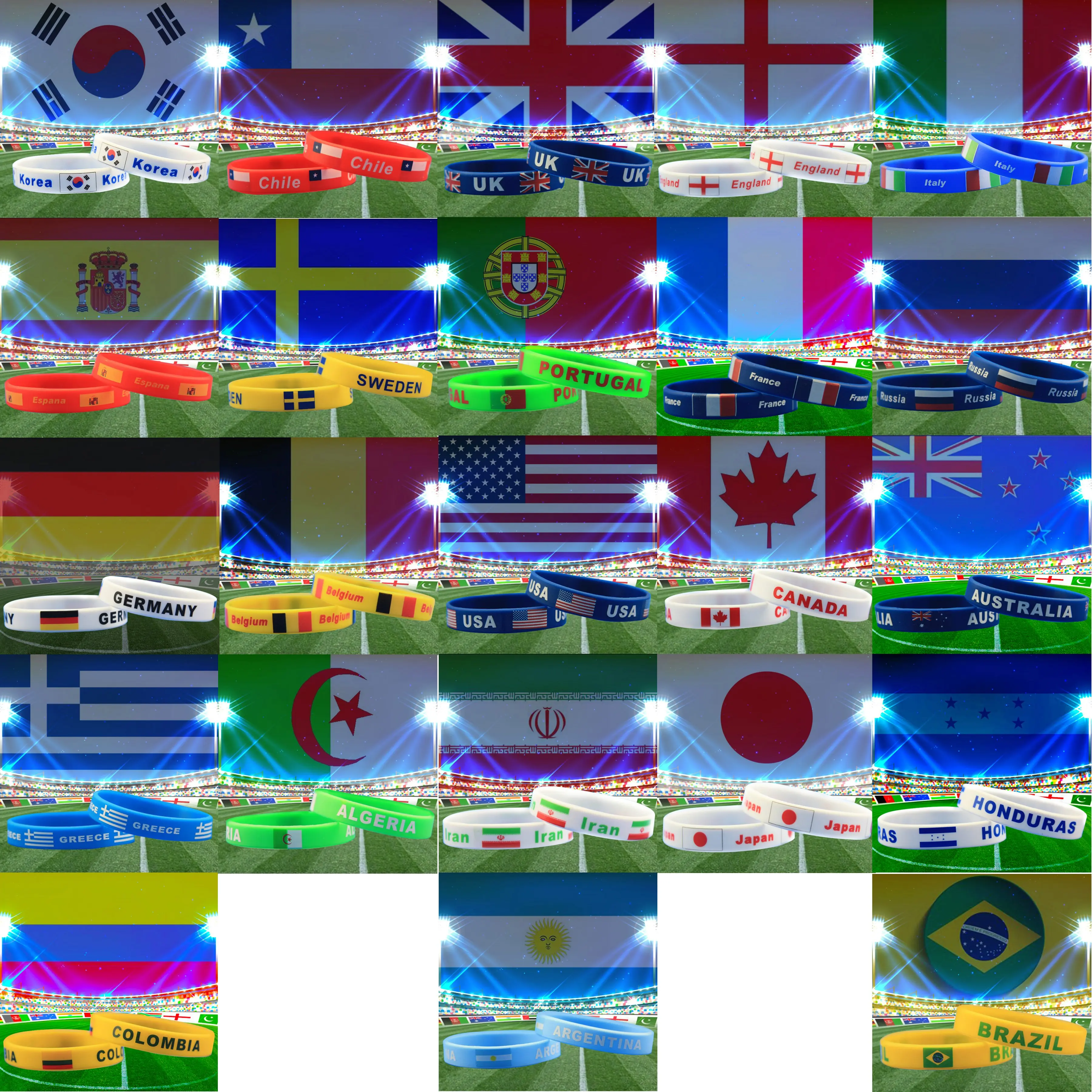 Браслет с национальным флагом силиконовый резиновый браслет для праздников Чили