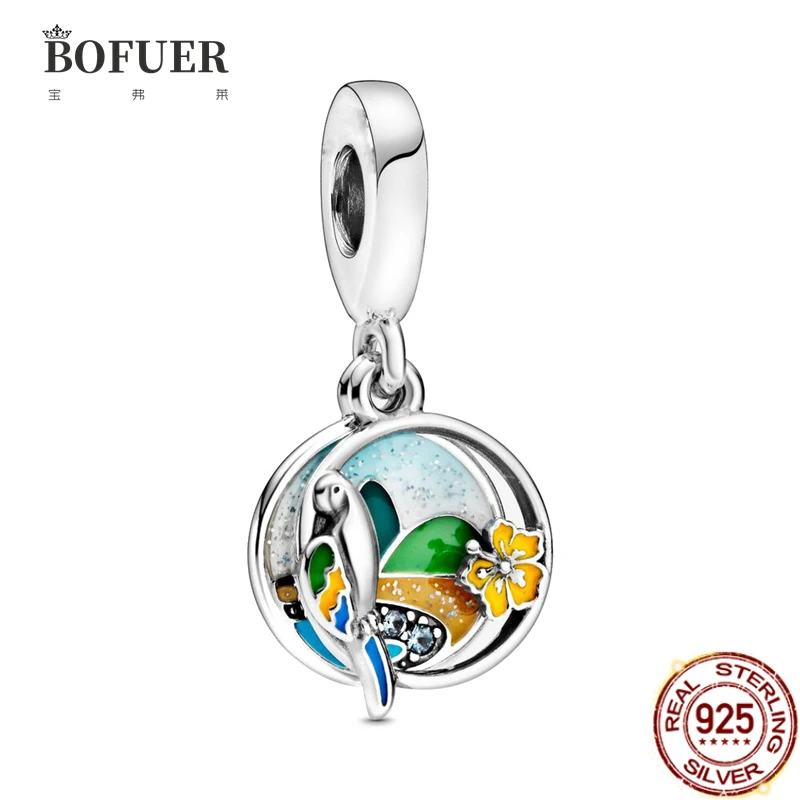 

Summer Brazil Beach Parrot Dangle Charms Pendant Fit Original 925 Pandora Silver Bracelets Women DIY Beads Jewelry P518
