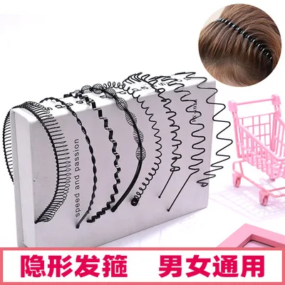 New fashion net red widened and thickened men and women metal wavy long hair wash headband