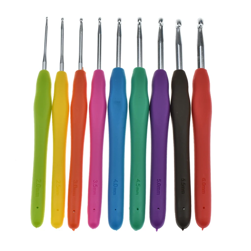 

9pcs Crochet Hooks Set Soft Silicone Ergonomic Handle Knitting Crochet Needles DIY Weave Tools Sewing Tools Accessories