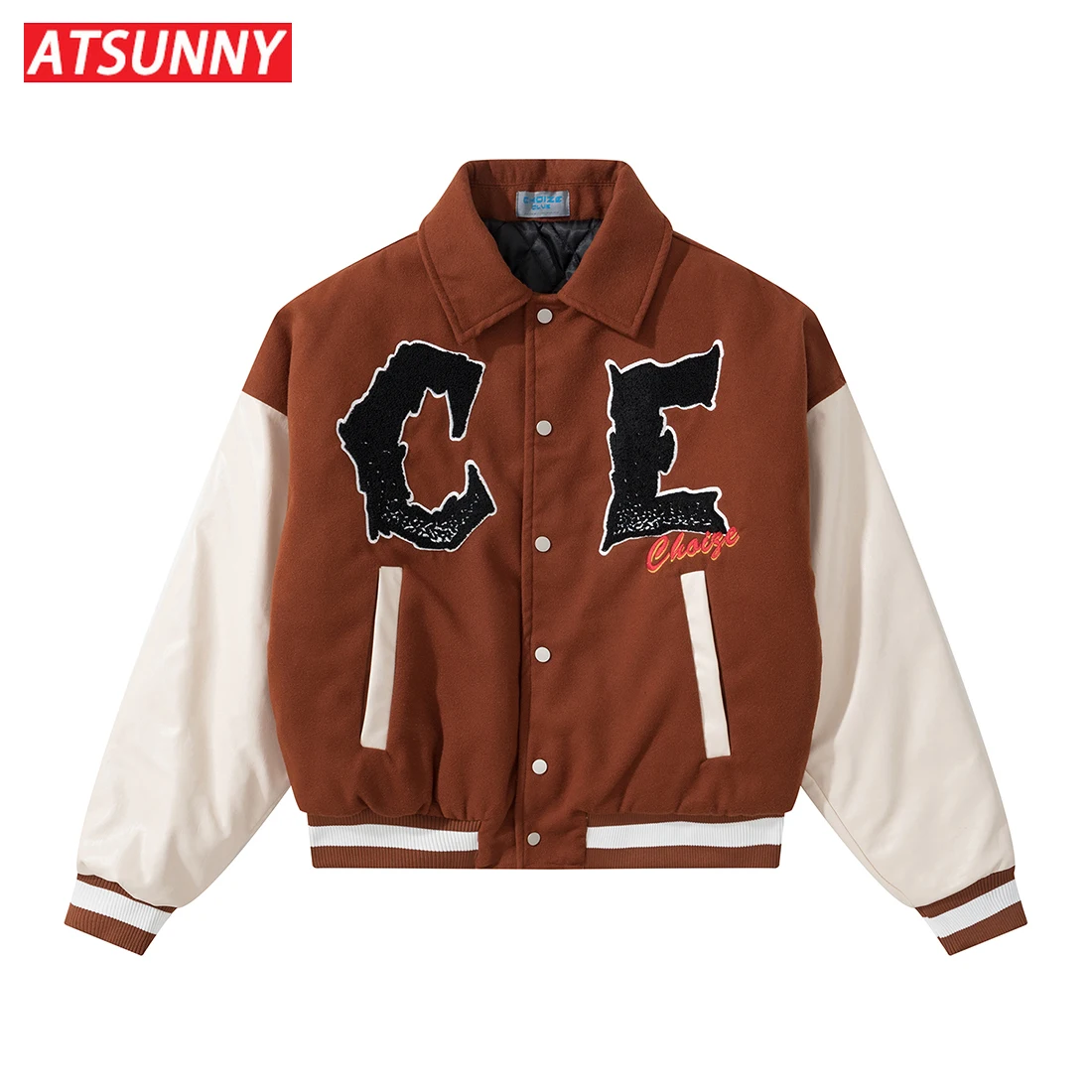 ATSUNNY Skull Embroidery Hip Hop Cotton Jackt Streetwear PU Leather American Fashion Jackt Men Autumn and Winter Clothes