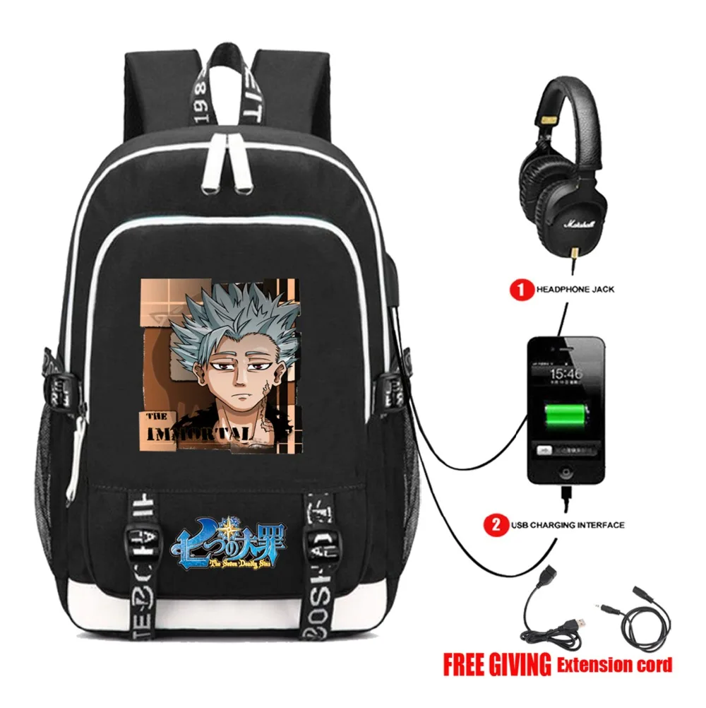 Аниме The Seven Deadly Sins рюкзак nanatsu no taizai usb зарядка Разъем для наушников студенческий