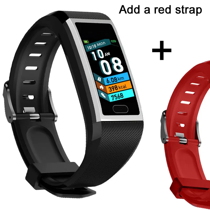 Sliver add red T12 смарт-браслет 1,14 дюймов монитор сердечного ритма кровяного давления спортивный шагомер умная информация напоминание Дистанционное управление Фото - Цвет: Sliver add red