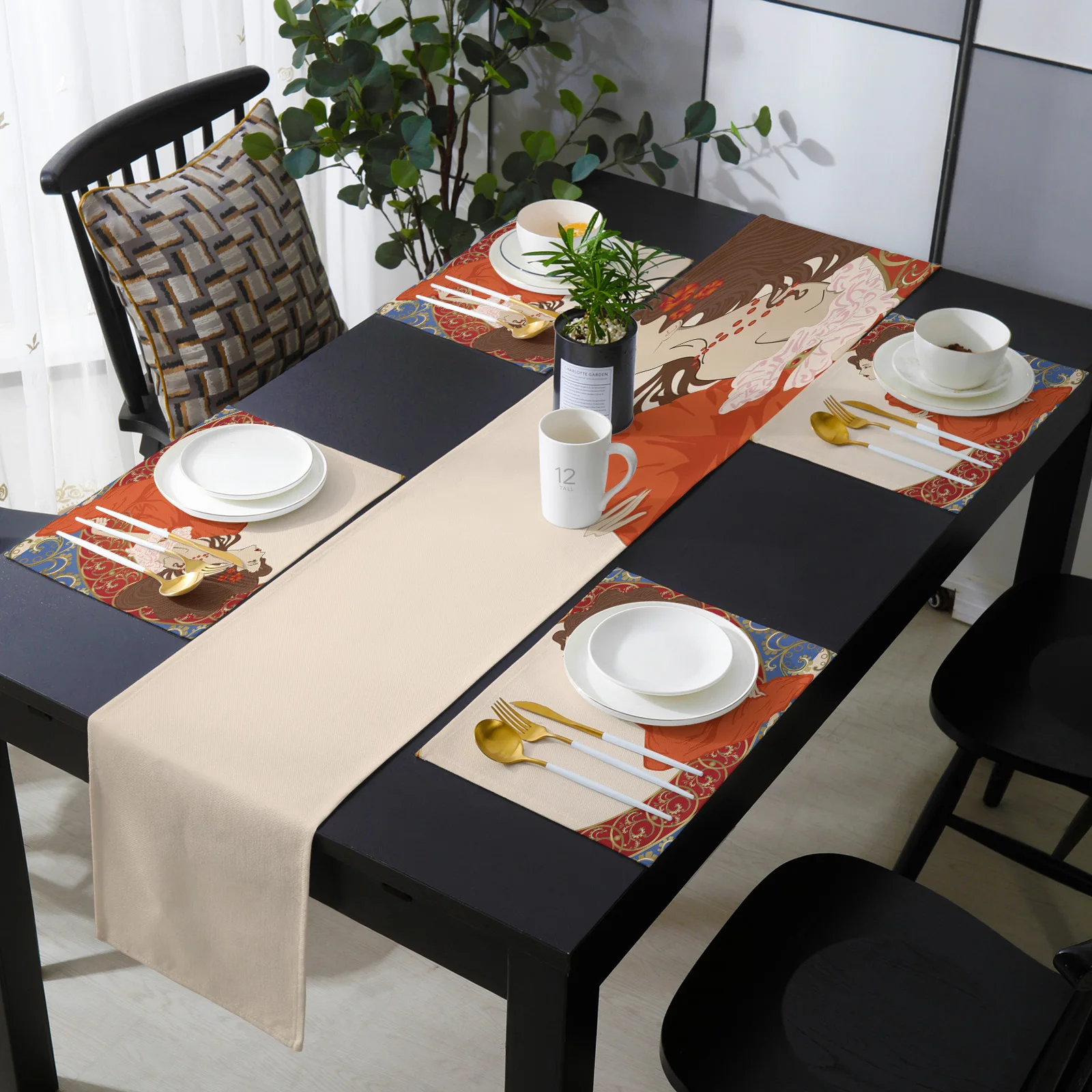 

Art Islamic Lady Vintage Table Runner Set Dinning Table Home Decoration Tablecloth for Wedding Table Runner