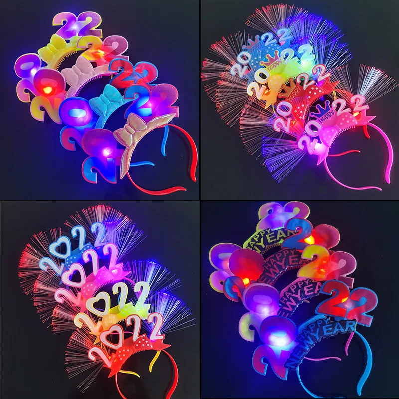 

New 2022 Luminous Head Buckle Headband Cross-border New Year Creative Plastic Luminous Headwear Party New Year Headwear