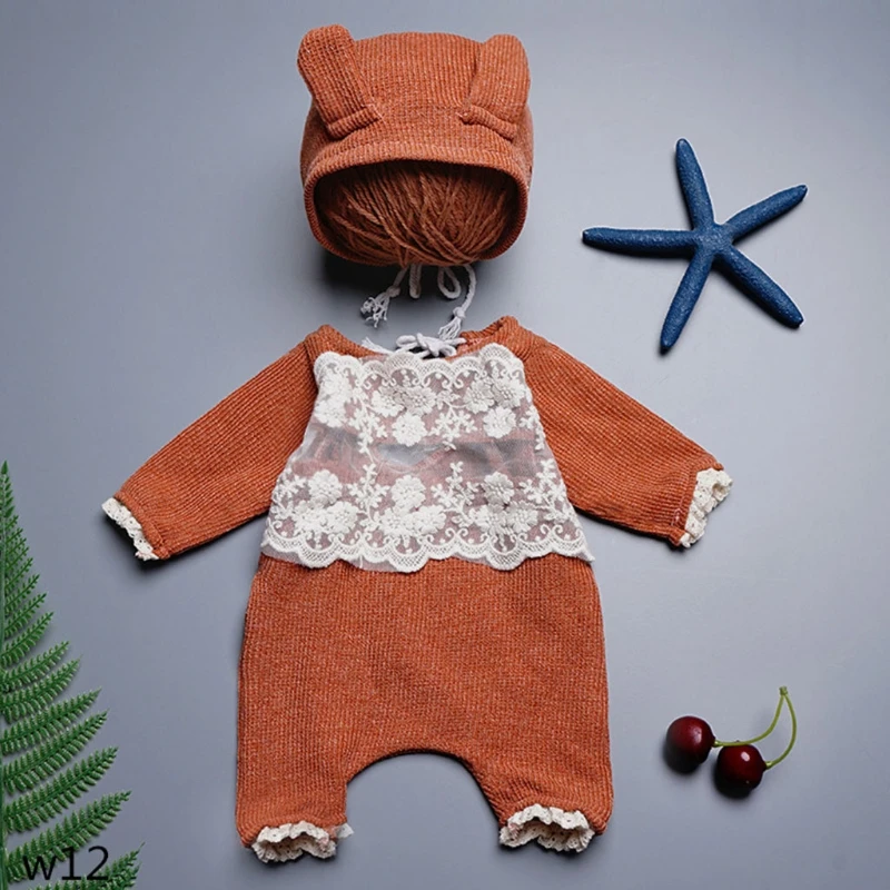 

2 Pcs Cute Ear Cap Romper Jumpsuit Kit Infants Photo Shooting Clothing Outfits Baby Hat Bodysuit Set Newborn Photography J60B