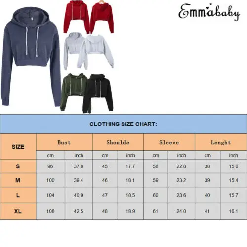 Women Stylish Plain Hangover Crop Top Hoodie Sweatshirt Sports  Hooded Full Wear Multiple Colors Hot