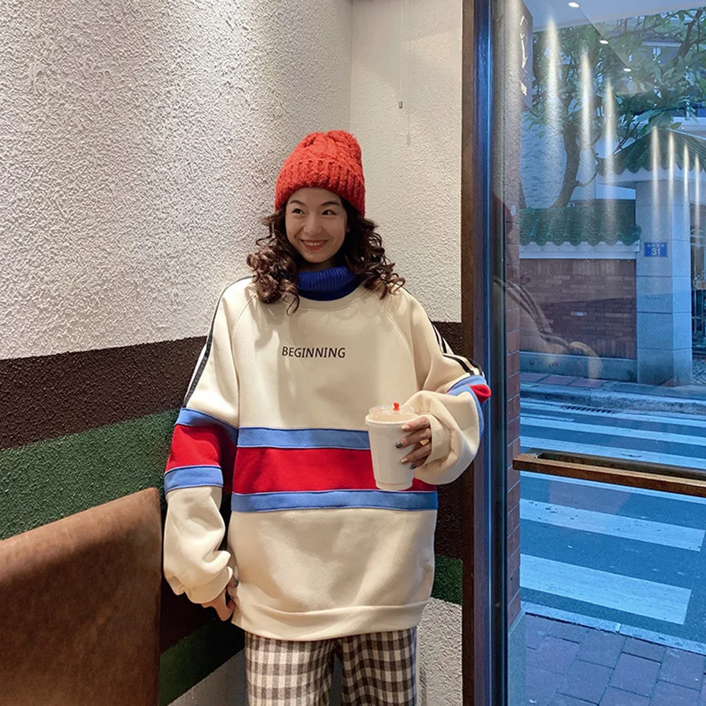 Patchwork Hoodie Women Hip Hop Splicing Zipper Pocket Hooded Cap Long Sleeves Top Blouse Sweatshirt Winter Thickening Coat | Женская