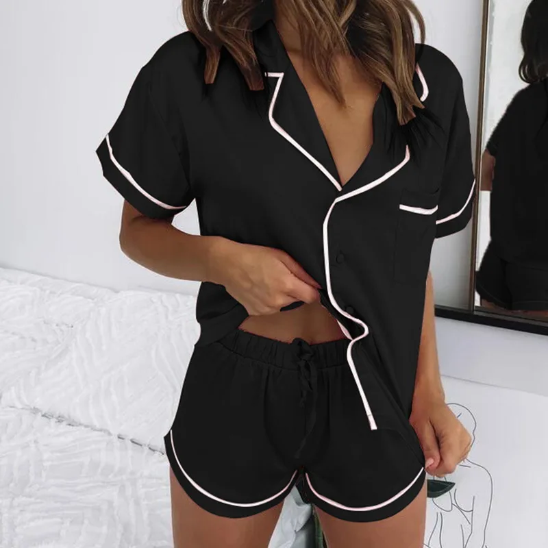 

2 Piece Faux Silk Satin Pajama Set Shorts Women Pyjamas Christmas Sleepwear Mujer Home Suit Sleep Loungewear plus size