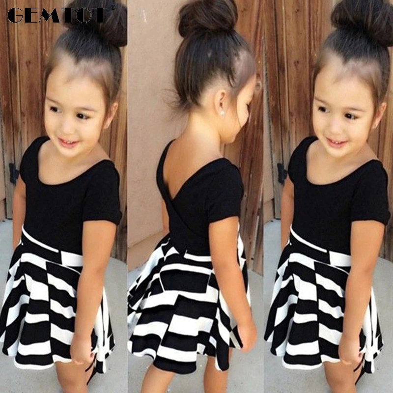 Girls Striped Dress INS European And American Style Children's Wear Short-sleeved Summer Cotton Black k1 | Детская одежда и