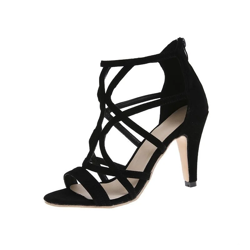 

Large Roman style fine heel suede hollow out sexy nightclub sandals summer high heels
