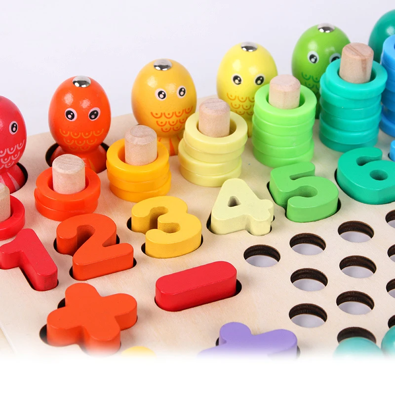 

Wooden Multi-Function Clip Beads Matching Memory Fishing Beads Chess Logarithmic Board Colorful Portable Educational Toy For Kid