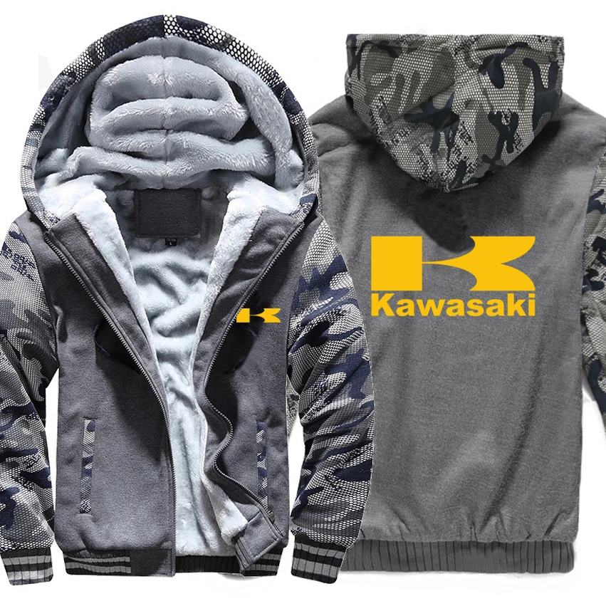 As picture Kawasaki, моторные толстовки зимняя камуфляжная теплая зимняя куртка с капюшоном на утином Для мужчин флис Мотоцикл Kawasaki Толстовка - Цвет: As picture