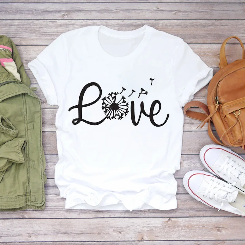 

Women Love Dandelion Valentine Plant Short Sleeve 90s Print Lady T-shirts Top Womens Graphic T Shirt Ladies Female Tee T-Shirt