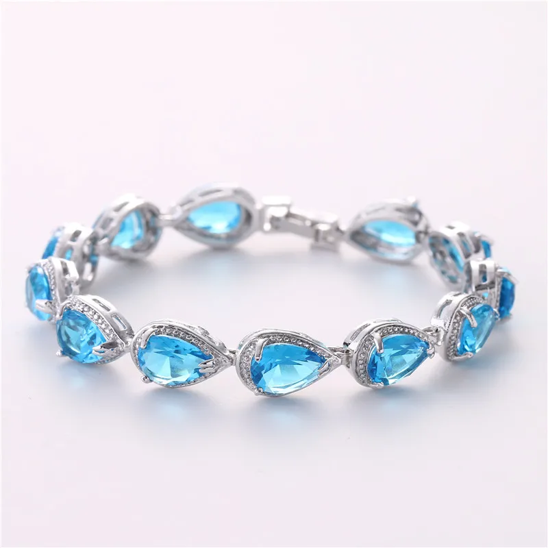 

NHGBFT New Design Love Heart Blue Cubic Zirconia Bracelet For Women Wedding Party CZ Bracelet Dropshipping