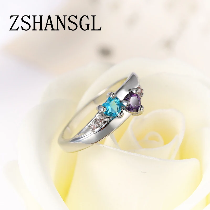 Подлинное серебряное кольцо для женщин Forever Love прозрачное CZ 925 пробы Серебряное двойное сердце любовь кольца на палец Роскошные ювелирные изделия bijoux
