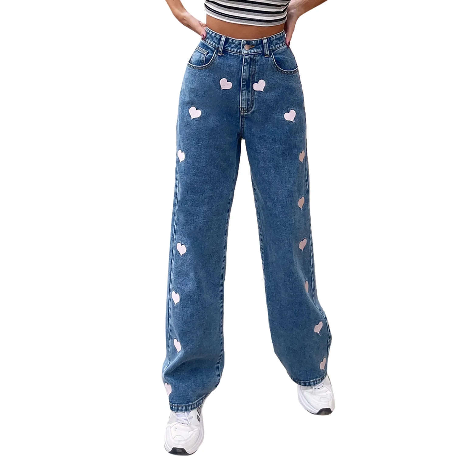 

Straight Jeans Ladies High waisted Denim Pants Wide-leg Pants Casual Loose Pattern Straight Mopping Denim Pants Spring summer