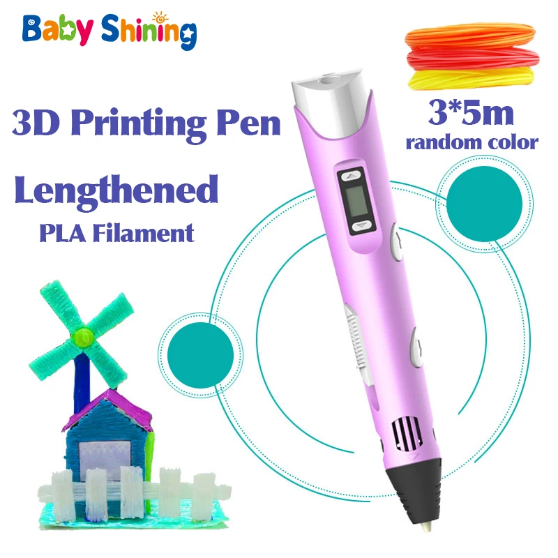 Детская блестящая ручка 3 Dimensio оригинальная для 3d печати DIY с 15 м ABS/PLA филаментом