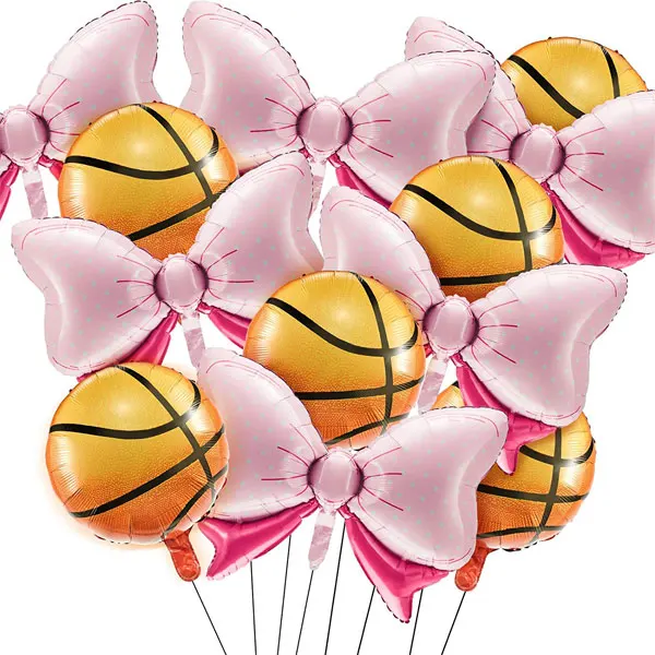 

6 Pieces Bow Balloon Bow Tie Pink Balloon Foil Pink Balloon and 6 Pieces Baseball Balloons Foil Mylar Baseball Balloon