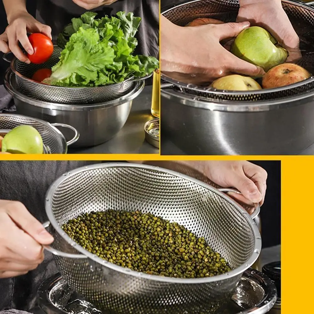 

Steel Drain Basket Colander Fruit Rice Vegetable Washing With Kitchen Basket Handle Strainer Drainer Tools Storage E5C7