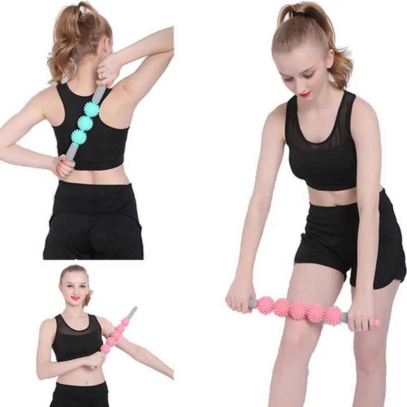 

Gym Muscle Massage Roller Yoga Stick Home Body Relaxation Exercise Fascia Mace With 3 pcs Spiky Ball