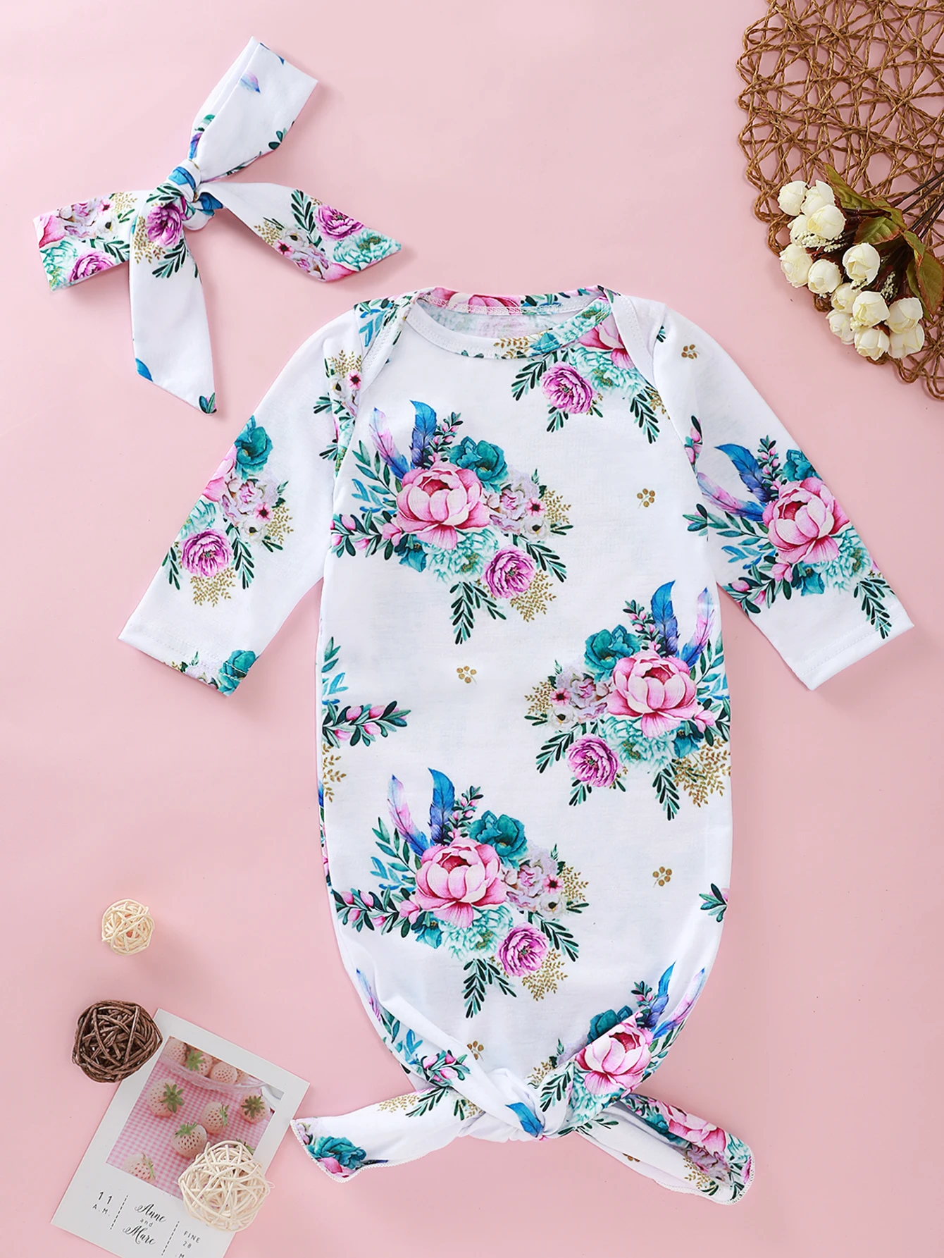 Brand New Baby Sleeping Bags Infant Girls Long Sleeve Soft Autumn Cotton Headband Outfit Set Bow Print Fashion Hot 2019 | Мать и ребенок