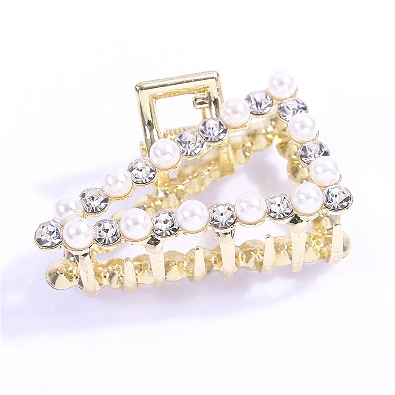 

Fashion Geometric Imitation Pearl Hair Claw Crab Clamp Gold Silver Metal Crystal Crab Hair Clip Hairpin Hair Styling Accessories