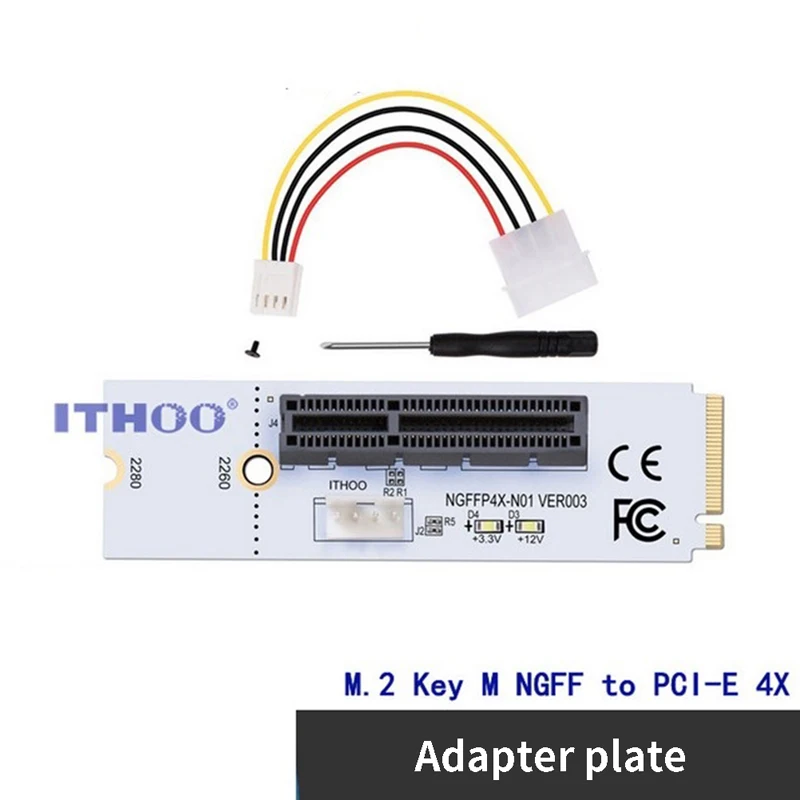 

NGFF M.2 to PCI-E 4X Riser Card M2 Key M to PCIe X4 Adapter with LED Voltage Ind