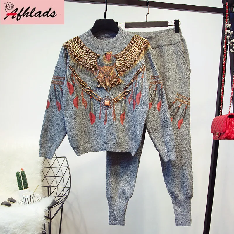 Новинка Весна 2020 пуловер из двух предметов с мультяшным принтом и бисером свитер