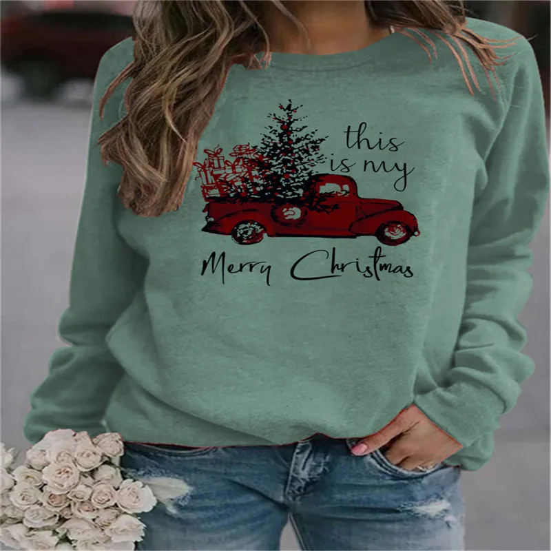 

Women Casual Sweatshirts Merry Christmas Long Sleeve Shirts Pullover o Neck Hoodies Girls Streetwear Hoody Tops Outwear Harajuku