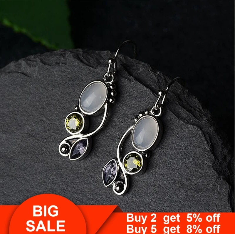 Женские винтажные серьги-подвески из серебра 925 пробы вечерние фианитами |