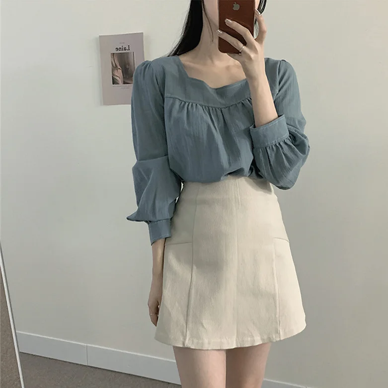 

New Girls Spring women suits long sleeves blouse Tops high waist A Line skirts two piece suits Sell separately oversize loose