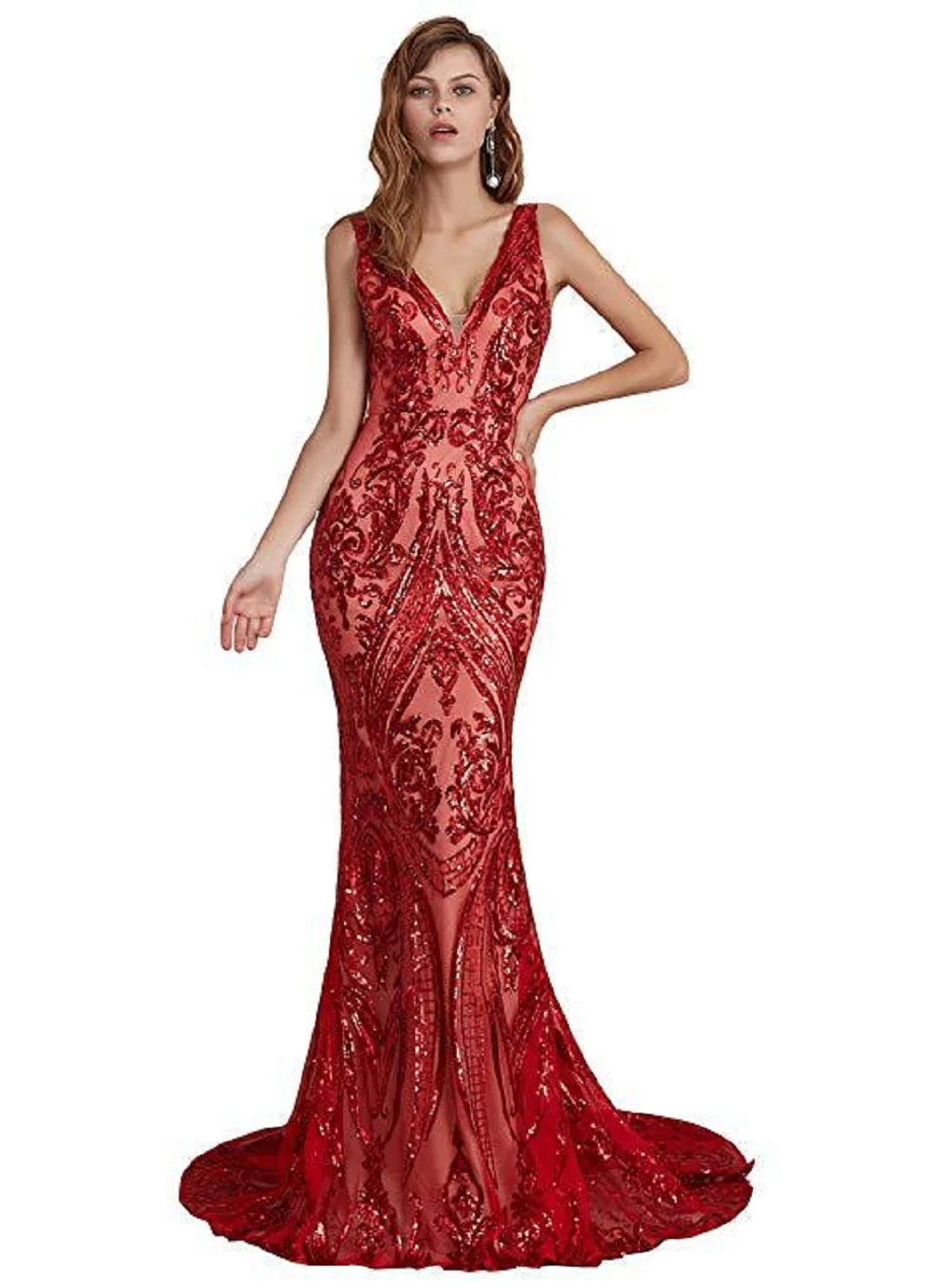 

Sequin Mermaid Evening Dresses Long Sexy V Neck Backless Formal Event Wear Burgundy Sleeveless Vestidos Elegantes 2021 Green