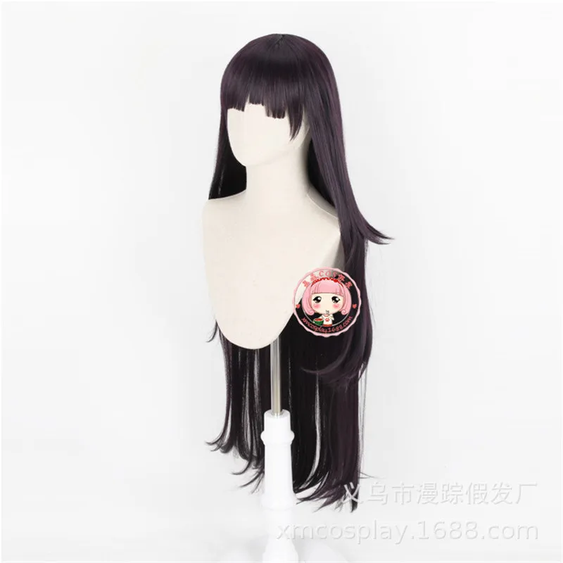 

100CM Dangan Ronpa 2 Danganronpa Mikan Tsumiki Cosplay Wig Long Black Purple Wavy Heat Resistant Synthetic Hair Wig + Wig Cap