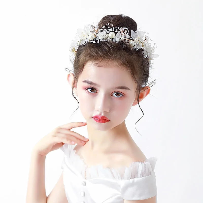 

Girls Headbands Women Shiny Crystal Pearl Hairband Gold Color Branches Floral Headband Wedding Bride Tiara Crown Hair Jewelry