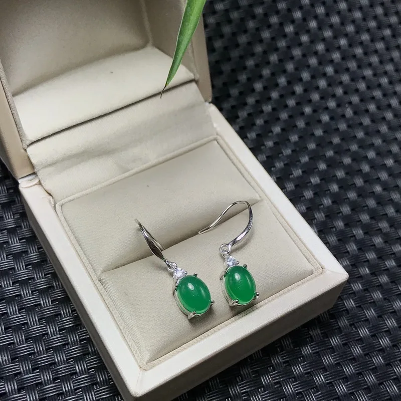 

Natural green chalcedony Earrings 925 sterling silver hot style special price promotion including certificate package, beautiful