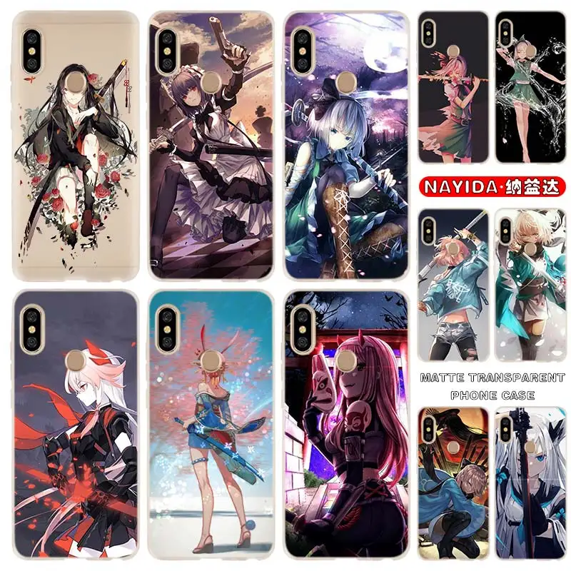 

Soft Silicone Case For Xiaomi Redmi Note 11 10 9 8 7 Pro Max 10s 9s 8t 4G 5Gr Anime girl holding sword image Fundas