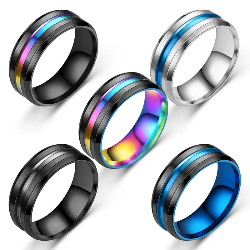 

Colorful Ring Individuality Stainless Steel Ring Western Style Fluted Ring Geometry Finger Jewelry Fashion Simplicity Jewelry