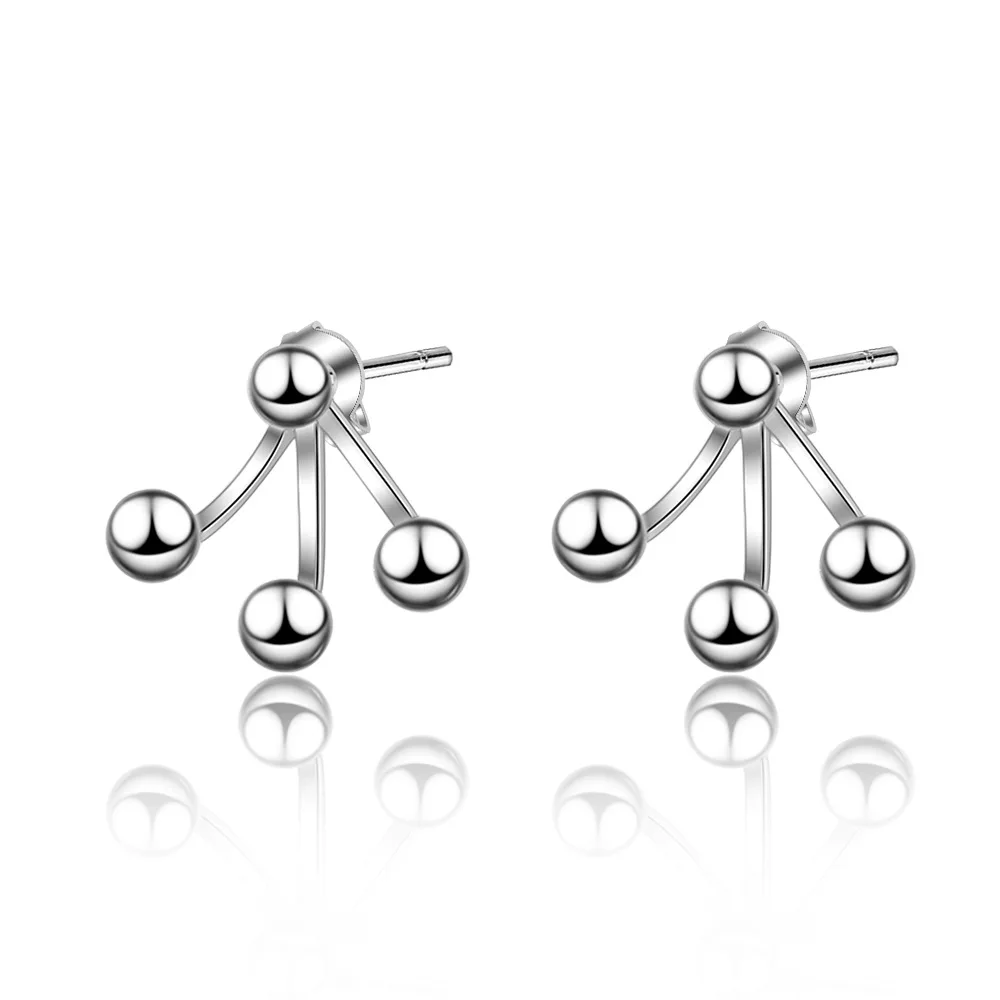 

Fashion Round Bead Stud Earrings for Women 925 Sterling Silver Ear Party Jewelry Accessories Prevent allergy pendientes eh1083